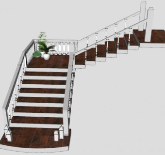 欧式白色扶手楼梯SU模型下载_sketchup草图大师SKP模型