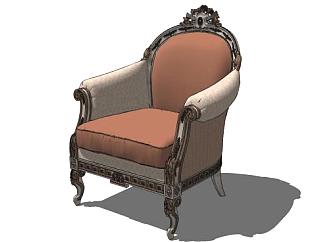 欧式复古沙发扶手椅SU模型下载_sketchup草图大师SKP模型