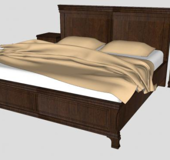 木制双人床草图家具SU模型下载_sketchup草图大师SKP模型