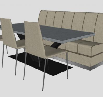 现代卡座餐桌椅SU模型下载_sketchup草图大师SKP模型