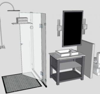 洗浴间隔断马桶洗手台SU模型下载_sketchup草图大师SKP模型