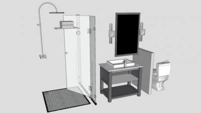 洗浴间隔断马桶洗手台SU模型下载_sketchup草图大师SKP模型