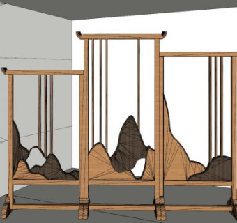 木质装饰屏风SU模型下载_sketchup草图大师SKP模型