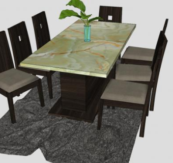 大理石台面餐桌椅家具SU模型下载_sketchup草图大师SKP模型