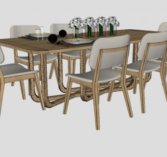 欧式木制餐桌椅家具SU模型下载_sketchup草图大师SKP模型