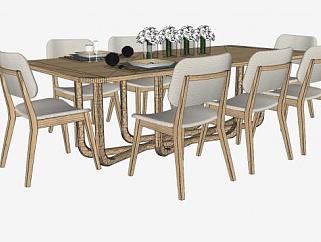 欧式木制餐桌椅家具SU模型下载_sketchup草图大师SKP模型
