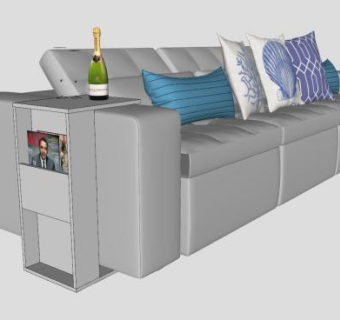 直沙发和香槟酒SU模型下载_sketchup草图大师SKP模型