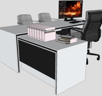 L型办公桌电脑SU模型下载_sketchup草图大师SKP模型