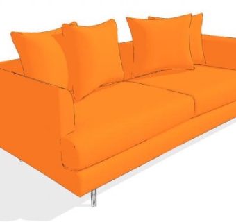 橘色的两人座小沙发家具SU模型下载_sketchup草图大师SKP模型