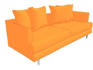 橘色的两人座小沙发家具SU模型下载_sketchup草图大师SKP模型