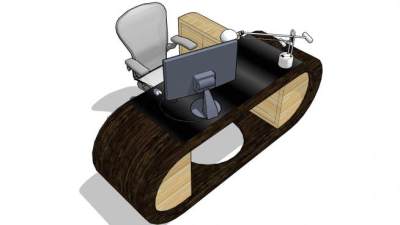 私人椭圆形办公桌SU模型下载_sketchup草图大师SKP模型