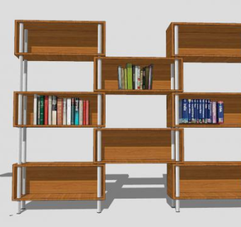 书架书本置物架SU模型下载_sketchup草图大师SKP模型