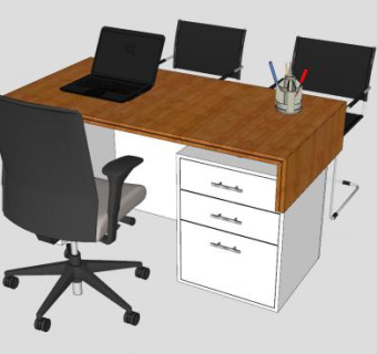 小型办公桌椅笔记本SU模型下载_sketchup草图大师SKP模型