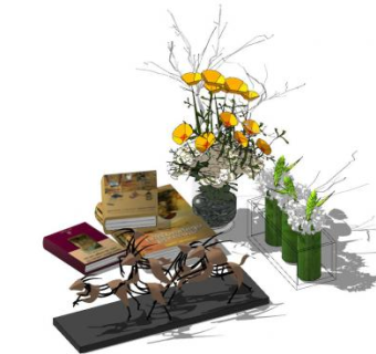 工艺品摆件书本花瓶小鹿SU模型下载_sketchup草图大师SKP模型