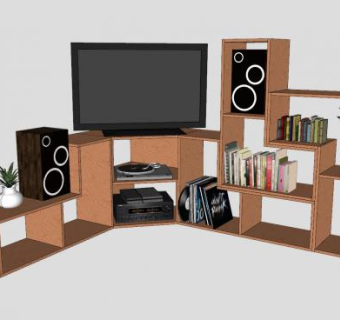 转角电视储物柜SU模型下载_sketchup草图大师SKP模型