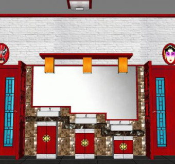 中式洗手间卫生间空间SU模型下载_sketchup草图大师SKP模型