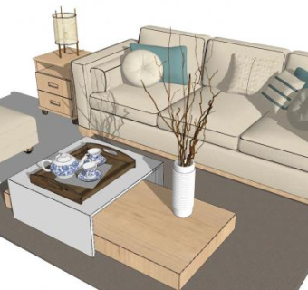 现代简约沙发茶几SU模型下载_sketchup草图大师SKP模型