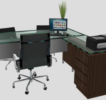 现代转角办公桌椅SU模型下载_sketchup草图大师SKP模型