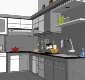 现代厨风格房橱柜SU模型下载_sketchup草图大师SKP模型
