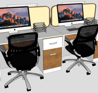 现代员工办公桌椅SU模型下载_sketchup草图大师SKP模型