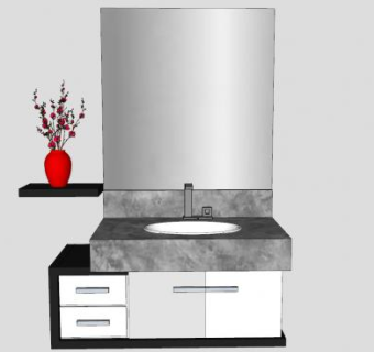 浴室柜洗手池洗手台镜子SU模型下载_sketchup草图大师SKP模型