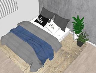 卧室双人床板床家具SU模型下载_sketchup草图大师SKP模型