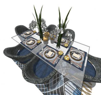 现代餐桌椅家具和装饰品SU模型下载_sketchup草图大师SKP模型