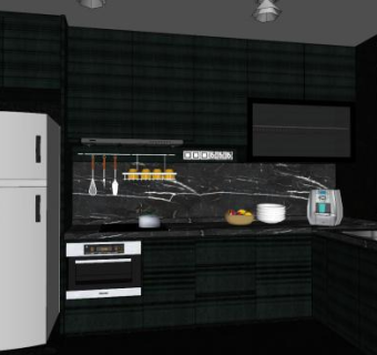 暗色系厨房橱柜SU模型下载_sketchup草图大师SKP模型