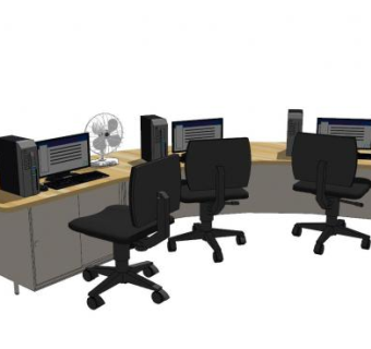 办公桌椅电脑SU模型下载_sketchup草图大师SKP模型