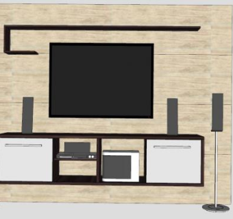 现代风电视柜电视墙SU模型下载_sketchup草图大师SKP模型