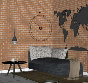 卧室沙发装饰吊灯和矮桌边桌SU模型下载_sketchup草图大师SKP模型