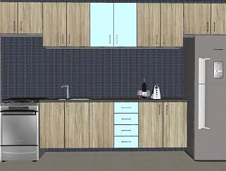 木质厨房橱柜冰箱SU模型下载_sketchup草图大师SKP模型