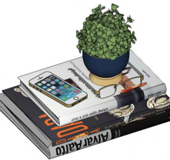 书本手机和眼镜花盆SU模型下载_sketchup草图大师SKP模型