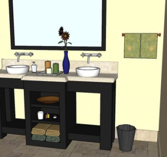 现代浴室柜双洗手池SU模型下载_sketchup草图大师SKP模型