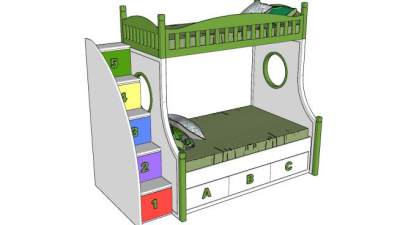 上下双层儿童床SU模型下载_sketchup草图大师SKP模型