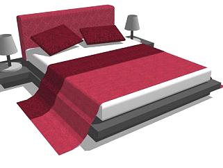 双人床带床头柜的板床SU模型下载_sketchup草图大师SKP模型