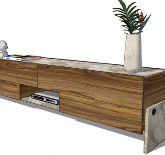 木质大理石电视柜SU模型下载_sketchup草图大师SKP模型