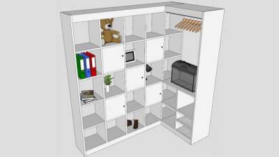 一体式书柜衣柜SU模型下载_sketchup草图大师SKP模型