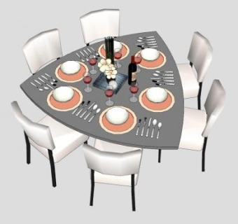 三角形玻璃餐桌椅家具SU模型下载_sketchup草图大师SKP模型