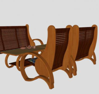 实木沙发家具茶几紫砂壶SU模型下载_sketchup草图大师SKP模型