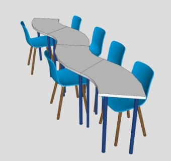 S形桌子桌椅SU模型下载_sketchup草图大师SKP模型
