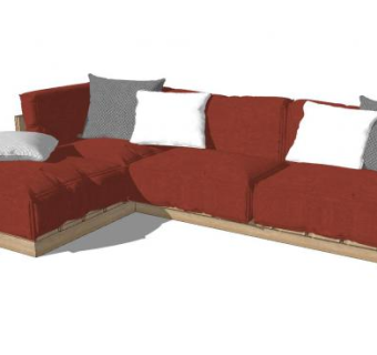 L型木沙发家具SU模型下载_sketchup草图大师SKP模型