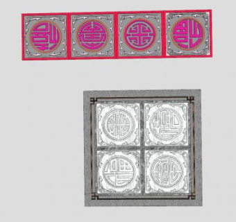 福禄寿喜中式拼花窗格SU模型下载_sketchup草图大师SKP模型