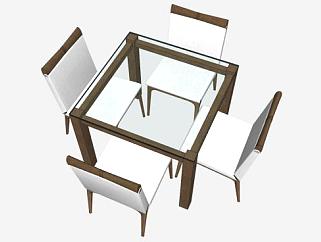 4人座玻璃餐桌椅家具SU模型下载_sketchup草图大师SKP模型