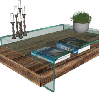 茶几实木玻璃桌SU模型下载_sketchup草图大师SKP模型