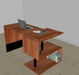 异造型的书桌带书柜SU模型下载_sketchup草图大师SKP模型