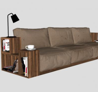 三座木质直沙发SU模型下载_sketchup草图大师SKP模型