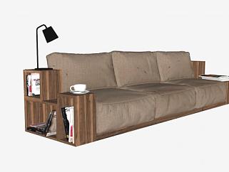 三座木质直沙发SU模型下载_sketchup草图大师SKP模型