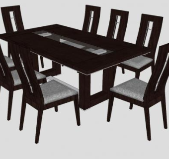 8人座餐桌椅家具SU模型下载_sketchup草图大师SKP模型
