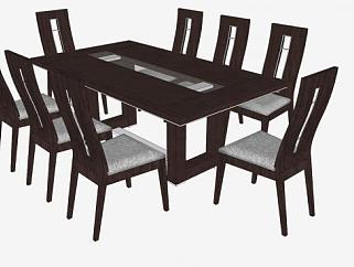 8人座餐桌椅家具SU模型下载_sketchup草图大师SKP模型